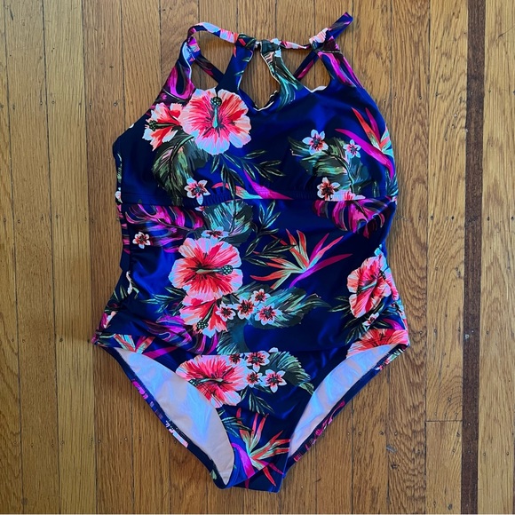 Kona Sol Swim Kona Sol One Piece High Neck Swimsuit 4w Navy Blue